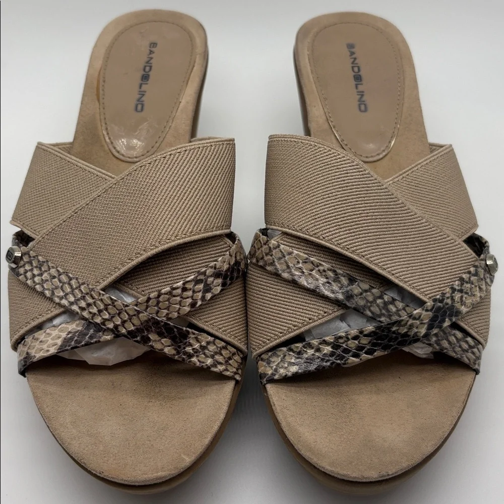 Bandolino Donovan Tan and Snakeskin Slide Sandals, Size 9M
